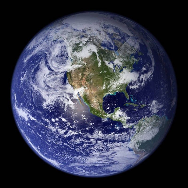 NASA composite of Earth’s western hemisphere, showing oceans, continents and cloud systems