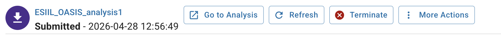 Screenshot showing the CyVerse analysis status page with a Go to Analysis button.