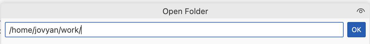 Screenshot showing the folder-opening workflow used to navigate to /home/jovyan/work/.