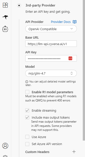 Screenshot showing Roo Auto-Approve settings with Read, Write, MCP, Mode, Subtasks, and Execute enabled while Question is unchecked.