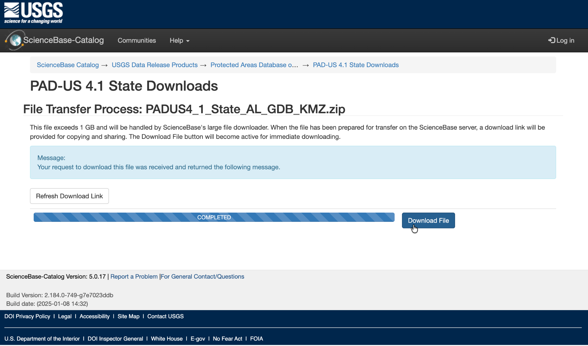 Screenshot showing the File Transfer Process page with the Download File button.