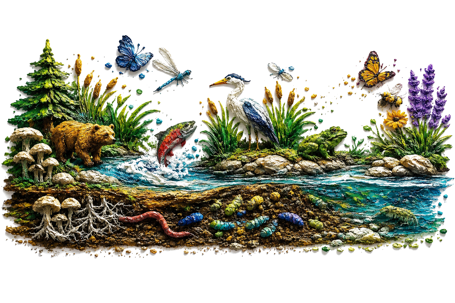 Ecological interlude banner with plants, animals, and water