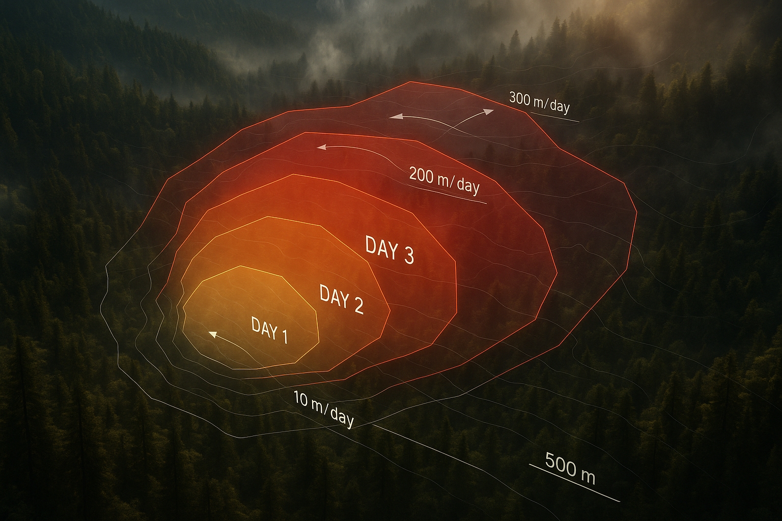 Wildfire landscape imagery introducing the scientific framing for On Growth and Form.